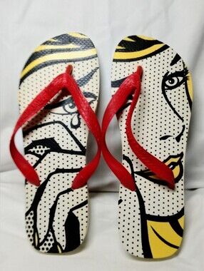 Havaianas Red-Strap Graphic Women’s Flip Flops - Pop Art Design Aprox. Size 8/9